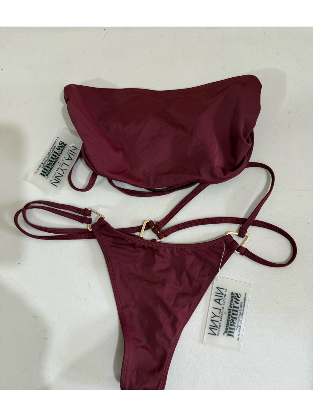 Nia Lynn Burgundy & Black Strappy Two-Piece Bikini